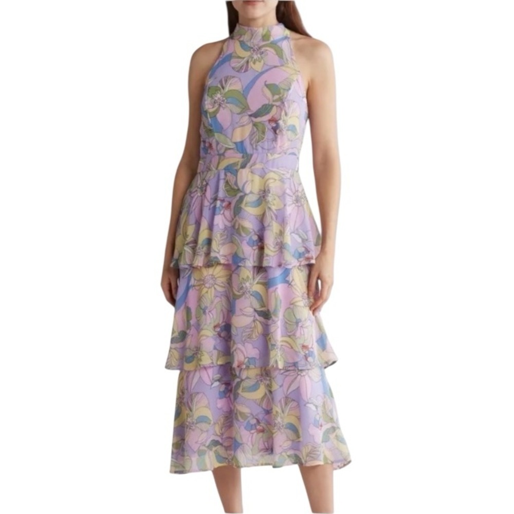 Tahari Women’s Floral Tiered Halter Dress in Pastel Colors NEW size 12